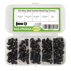 80 PCS M5 Socket Head Cap Bolts Screws and Nuts Assortment Kit,Grade 12.9 Alloy Steel, Allen Hex Drive,Full Thread, Black Oxide,35/40/45/50mm