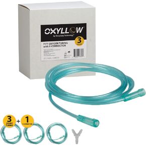 Premium 7 FT Oxygen 3-Count Tubing with Y-Connector| 6-Channel Kink-Resistant Air Flow | High-Visibility Green Tint | Universal End Connectors | Medical-Grade Oxygen Therapy Accessory