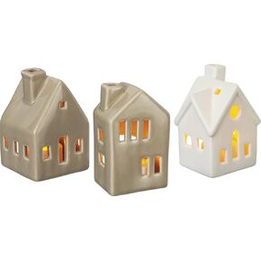 Primitives by Kathy Set of 3 Small House Shaped Stoneware Candle Holders