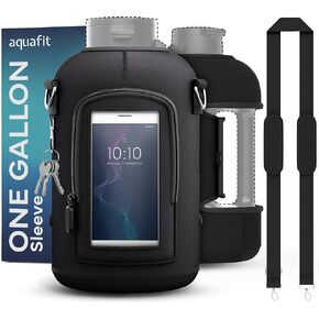 حقيبة زجاجة مياه من AQUAFIT سعة 1 جالون، حقيبة زجاجة مياه من النيوبرين مع حزام كتف وجيب قابلين للتعديل، حقيبة حمل زجاجة مياه سعة 128 أونصة، حقيبة حامل زجاجة مياه (كم فقط - بدون زجاجة، أسود) in Kuwait