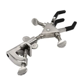 EISCO Universal Retort Clamp - 3 Prong, Double Adjustable - Non-Slip Vinyl Coated Grip, Holds Items up to 2.3" - Swivel Bosshead, Fits Large Rods up to 21mm