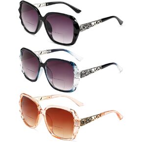 Oversized Bifocal Sunglasses For Women Classic Reading Sunglasses 3 Pack UV400 Sun Readers Glasses Metal Spring