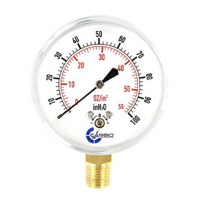Diaphragm Low Pressure Capsule Gauge, 2-1/2" Dial, 3 PSI Range, 1/4" NPT Lower Mount, Chrome Steel Case, Brass Internals, Adjustable, Scales 3 PSI / 20 kPa / 200 mBar
