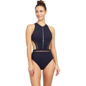 Gottex Women's Free Sport Champion Solid High Neck Cut Out One Piece Swimsuit with Zip