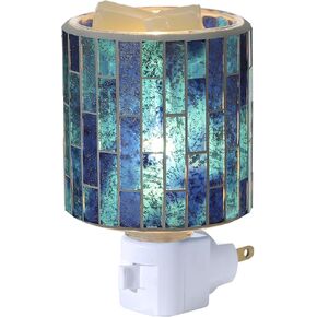 Mosaic Glass Plug-in Fragrance Wax Melt Warmer, Decorative Pluggable Night Light (Fan Shape Mermaid)