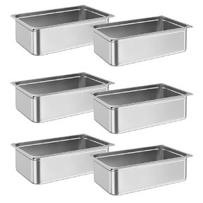 Garvee 6 Pack Hotel Pan with Lid 2.5" Deep Steam Table Pan Full Size Restaurant Pans Commercial, Anti-Jamming Hotel Pan Stainless Steel