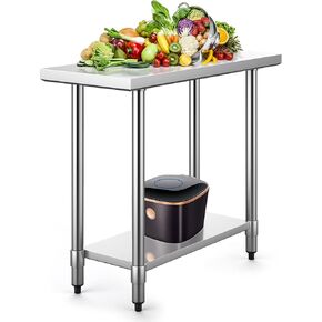 WATERJOY 36" x 24" Stainless Steel Table with Adjustable Shelf for Prep & Workstations Commercial Heavy Duty worktables
