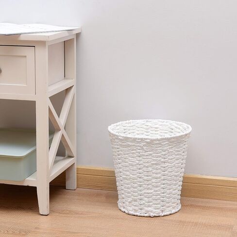 Round Wicker Waste Basket Paper Bin - Wicker Trash Basket - Woven Trash Can Rubbish Basket for Bedroom, Bathroom, Offices or Home (Grey) in Saudi Arabia