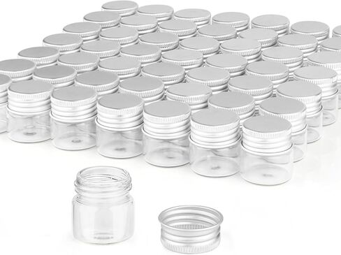 50 عبوة من أنابيب زجاجية شفافة صغيرة سعة 15 مل، برطمانات زجاجية فارغة مع أغطية ألومنيوم لولبية، عينة سائلة زجاجية صغيرة، حاوية اختبار الحفاظ على السفر للزيوت العطرية، والمجوهرات، والخرز، والحرف الفنية، والديكور بنفسك in Kuwait