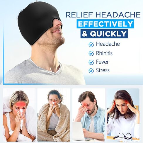 Migraine Relief Cap, Headache Relief Hat for Migraine Cap, Hot and Cold Therapy, Headache Eyes Mask for Stress Relief, Ice Pack Head Wrap for Sinus, Puffy Eyes, Tension,Black in Saudi Arabia