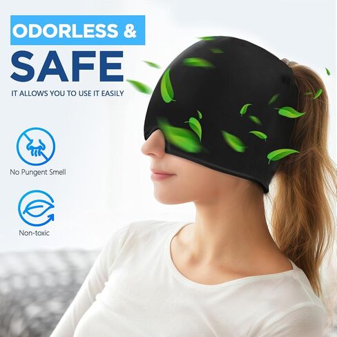 Migraine Relief Cap, Headache Relief Hat for Migraine Cap, Hot and Cold Therapy, Headache Eyes Mask for Stress Relief, Ice Pack Head Wrap for Sinus, Puffy Eyes, Tension,Black in Saudi Arabia