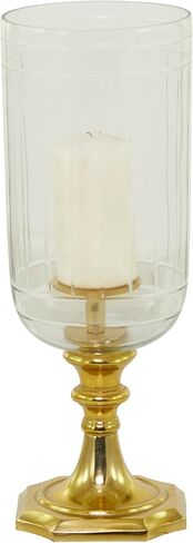 Deco 79 Aluminum Metal Hurricane Lamp Single Candle, 7" x 7" x 20", Gold in Saudi Arabia
