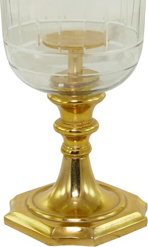 Deco 79 Aluminum Metal Hurricane Lamp Single Candle, 7" x 7" x 20", Gold in Saudi Arabia