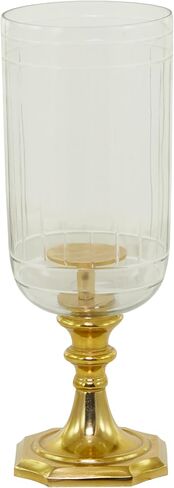 Deco 79 Aluminum Metal Hurricane Lamp Single Candle, 7" x 7" x 20", Gold in Saudi Arabia
