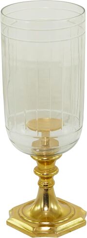 Deco 79 Aluminum Metal Hurricane Lamp Single Candle, 7" x 7" x 20", Gold in Saudi Arabia