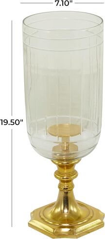 Deco 79 Aluminum Metal Hurricane Lamp Single Candle, 7" x 7" x 20", Gold in Saudi Arabia