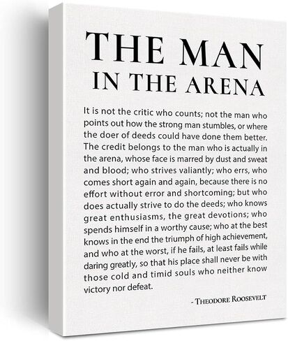 Inspirational Canvas Wall Art Motivational the Man in the Arena Quote Canvas Print Positive Speech Quotes Canvas Painting Office Home Wall Decor Framed Gift 12x15 Inches (Black) in Kuwait