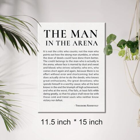 Inspirational Canvas Wall Art Motivational the Man in the Arena Quote Canvas Print Positive Speech Quotes Canvas Painting Office Home Wall Decor Framed Gift 12x15 Inches (Black) in Kuwait
