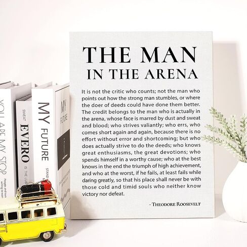 Inspirational Canvas Wall Art Motivational the Man in the Arena Quote Canvas Print Positive Speech Quotes Canvas Painting Office Home Wall Decor Framed Gift 12x15 Inches (Black) in Kuwait