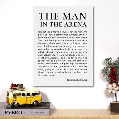 Inspirational Canvas Wall Art Motivational the Man in the Arena Quote Canvas Print Positive Speech Quotes Canvas Painting Office Home Wall Decor Framed Gift 12x15 Inches (Black) in Kuwait