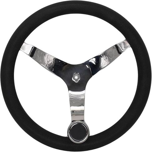 MARINE CITY 316 Stainless Steel Sports Style Tri-Spoke Design Steering Wheel with Center Cap/Knob and PU Foam 13-1/2 Inches Diameter – 3/4 Inches Tapered Shaft for Marines – Boats – Yachts in Saudi Arabia