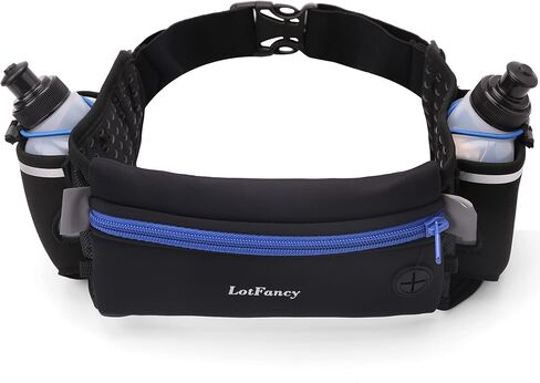 LotFancy Running Belt with Bottle Holder, Hydration Belt for Women Men, Fuel Marathon Waist Pouch for Runners, Reflective Fanny Pack for Any Phone Size in Saudi Arabia