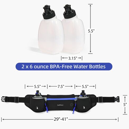 LotFancy Running Belt with Bottle Holder, Hydration Belt for Women Men, Fuel Marathon Waist Pouch for Runners, Reflective Fanny Pack for Any Phone Size in Saudi Arabia