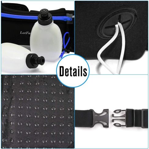 LotFancy Running Belt with Bottle Holder, Hydration Belt for Women Men, Fuel Marathon Waist Pouch for Runners, Reflective Fanny Pack for Any Phone Size in Saudi Arabia