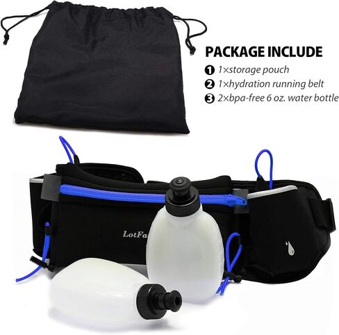 LotFancy Running Belt with Bottle Holder, Hydration Belt for Women Men, Fuel Marathon Waist Pouch for Runners, Reflective Fanny Pack for Any Phone Size in Saudi Arabia