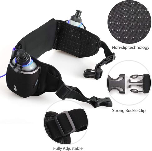 LotFancy Running Belt with Bottle Holder, Hydration Belt for Women Men, Fuel Marathon Waist Pouch for Runners, Reflective Fanny Pack for Any Phone Size in Saudi Arabia