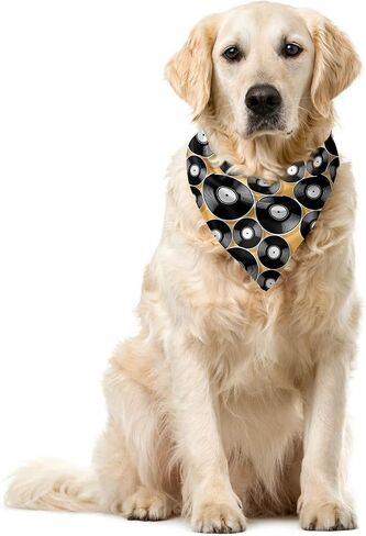 Lunarable Disco Dog Bandana، تسجيلات أقراص الموسيقى القديمة، 16 × 16 بوصة، رمادي بني in Saudi Arabia