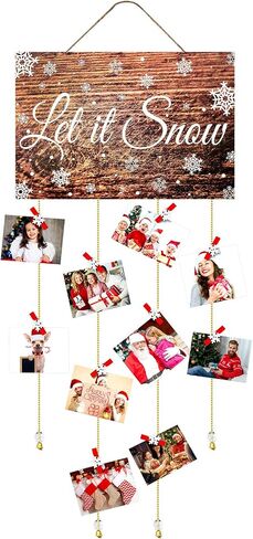 Christmas Card Holder Display Wooden Christmas Tree Let It Snow Wall Hanging Picture Holder with 35 Snowflake Wooden Photo Clips Picture Frame Decoration for Hanging Christmas Cards Photo Paper Crafts in Saudi Arabia