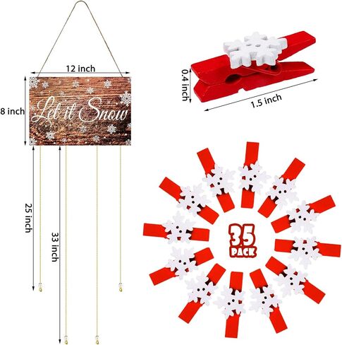 Christmas Card Holder Display Wooden Christmas Tree Let It Snow Wall Hanging Picture Holder with 35 Snowflake Wooden Photo Clips Picture Frame Decoration for Hanging Christmas Cards Photo Paper Crafts in Saudi Arabia