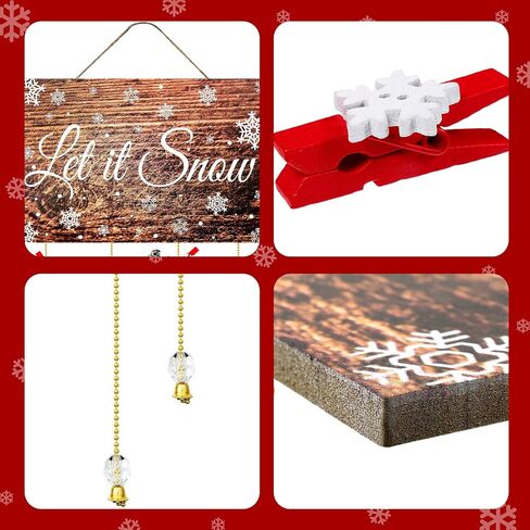 Christmas Card Holder Display Wooden Christmas Tree Let It Snow Wall Hanging Picture Holder with 35 Snowflake Wooden Photo Clips Picture Frame Decoration for Hanging Christmas Cards Photo Paper Crafts in Saudi Arabia