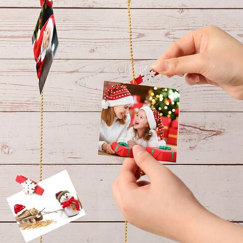 Christmas Card Holder Display Wooden Christmas Tree Let It Snow Wall Hanging Picture Holder with 35 Snowflake Wooden Photo Clips Picture Frame Decoration for Hanging Christmas Cards Photo Paper Crafts in Saudi Arabia