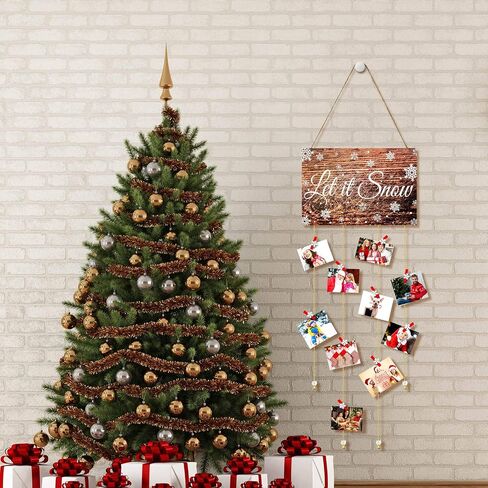 Christmas Card Holder Display Wooden Christmas Tree Let It Snow Wall Hanging Picture Holder with 35 Snowflake Wooden Photo Clips Picture Frame Decoration for Hanging Christmas Cards Photo Paper Crafts in Saudi Arabia