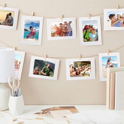 10 قطع ديكور منزلي أبيض، صورة ورقية مقاس 4 × 6 بوصة، ألبوم إطار تعليق للصور الجدارية DIY + حبل + مجموعة مشابك رائعة للمنزل، والحفلات، والمكتب، وديكور الحفلات، وإطارات صور ورقية مقاس 10 × 15 سم in Kuwait