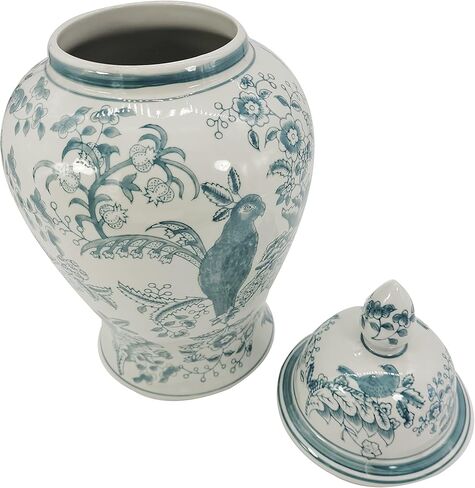 برطمان زنجبيل من السيراميك الفسيفساء المطلي يدويًا باللونين الأزرق الفاتح والبني من جالت إنترناشيونال مقاس 45.72 سم مع غطاء من الخزف الصيني، مزهرية للمطبخ، ديكور المنزل للتصميم الداخلي in Kuwait