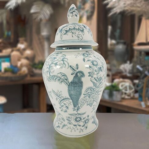 برطمان زنجبيل من السيراميك الفسيفساء المطلي يدويًا باللونين الأزرق الفاتح والبني من جالت إنترناشيونال مقاس 45.72 سم مع غطاء من الخزف الصيني، مزهرية للمطبخ، ديكور المنزل للتصميم الداخلي in Kuwait