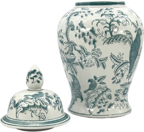 برطمان زنجبيل من السيراميك الفسيفساء المطلي يدويًا باللونين الأزرق الفاتح والبني من جالت إنترناشيونال مقاس 45.72 سم مع غطاء من الخزف الصيني، مزهرية للمطبخ، ديكور المنزل للتصميم الداخلي in Kuwait