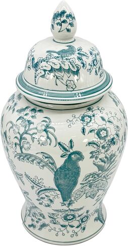 برطمان زنجبيل من السيراميك الفسيفساء المطلي يدويًا باللونين الأزرق الفاتح والبني من جالت إنترناشيونال مقاس 45.72 سم مع غطاء من الخزف الصيني، مزهرية للمطبخ، ديكور المنزل للتصميم الداخلي in Kuwait