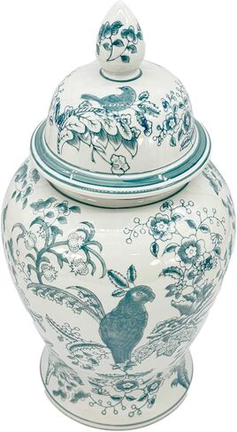 برطمان زنجبيل من السيراميك الفسيفساء المطلي يدويًا باللونين الأزرق الفاتح والبني من جالت إنترناشيونال مقاس 45.72 سم مع غطاء من الخزف الصيني، مزهرية للمطبخ، ديكور المنزل للتصميم الداخلي in Kuwait