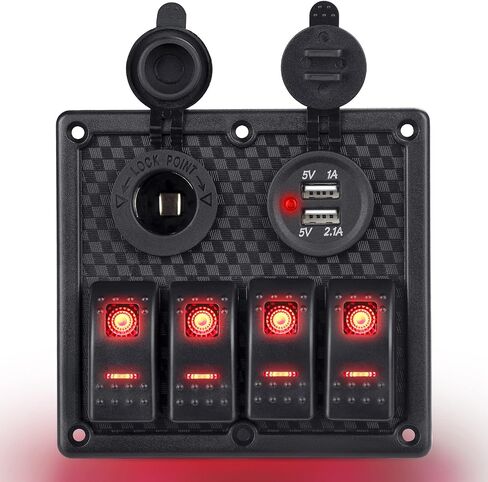 WATERWICH Marine Car Boat 4 Gang Rocker Switch Panel with Dual USB Charger Slot & Cigarette Lighter Socket for RV Vehicle Truck Yacht in Saudi Arabia