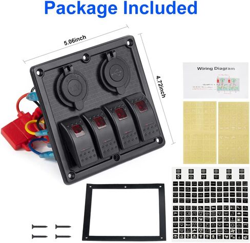 WATERWICH Marine Car Boat 4 Gang Rocker Switch Panel with Dual USB Charger Slot & Cigarette Lighter Socket for RV Vehicle Truck Yacht in Saudi Arabia