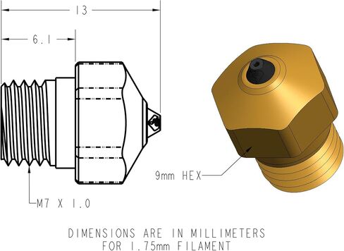 Diamondback Nozzles – MK10 PTFE Tube Compatible – Polycrystalline Solid Diamond Tip 3D Printer Nozzles, Improved Extrusion, Any Filament, Long Life, Wear Resistant, USA Made (0.4mm) in Saudi Arabia