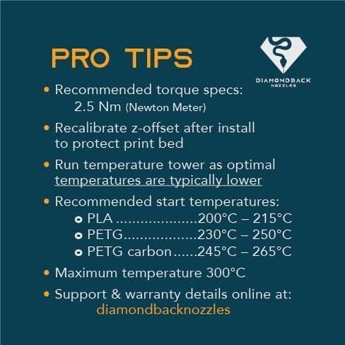 Diamondback Nozzles – MK10 PTFE Tube Compatible – Polycrystalline Solid Diamond Tip 3D Printer Nozzles, Improved Extrusion, Any Filament, Long Life, Wear Resistant, USA Made (0.4mm) in Saudi Arabia