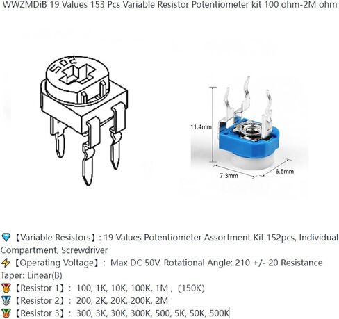 19 Values 153 Pcs Variable Resistor Potentiometer kit 100 ohm-2M ohm in Saudi Arabia