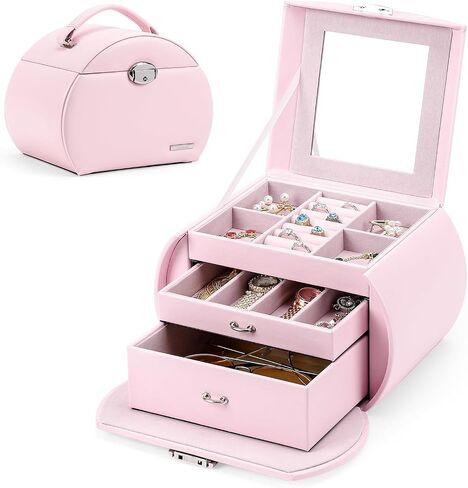 Homde Girls Jewelry Box Jewelry Storage Case Organizer with Mirror for Rings, Earrings, Bracelets, Necklaces (Blue - Pink Gradient + Gold) in Saudi Arabia