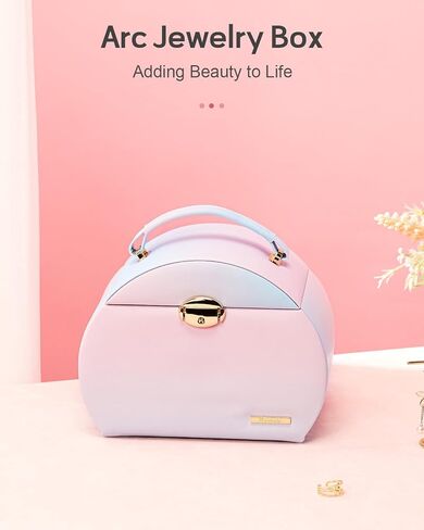 Homde Girls Jewelry Box Jewelry Storage Case Organizer with Mirror for Rings, Earrings, Bracelets, Necklaces (Blue - Pink Gradient + Gold) in Saudi Arabia