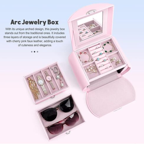 Homde Girls Jewelry Box Jewelry Storage Case Organizer with Mirror for Rings, Earrings, Bracelets, Necklaces (Blue - Pink Gradient + Gold) in Saudi Arabia